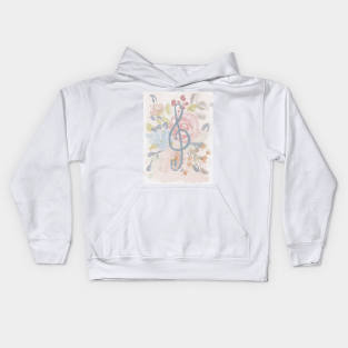 Treble clef floral watercolor aesthetic Kids Hoodie